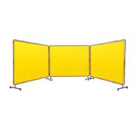 VEVOR Rideau de Soudage avec Cadre 3 Panneaux Écran Rideau de Protection pour Soudure 1,8x2,4 m en Vinyle Ignifuge sur 12 Roues Pivotantes (6 Verrouillables) Mobile Pro pour Atelier, Industrie, Jaune