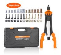 VEVOR Riveteuse Manuelle pour Écrou à Sertir 41 cm Pince à Insert Fileté avec 13 Mandrins 186 Écrous de 13 Tailles Outil à Riveter Dérivetage Semi-Automatique avec Mallette pour Automobile Bricolage