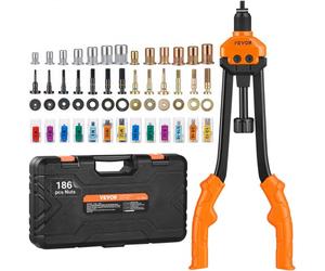 VEVOR Riveteuse Manuelle pour Écrou à Sertir 41 cm Pince à Insert Fileté avec 13 Mandrins 186 Écrous de 13 Tailles Outil à Riveter Bouton de Dérivetage Mallette Portable pour Automobile Bricolage