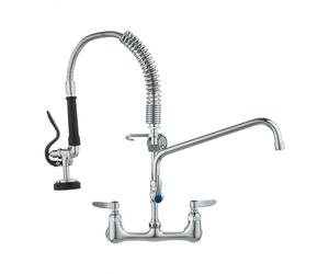VEVOR Robinet de Cuisine Commercial avec Pulvérisateur de Pré-rinçage, Mitigeur avec Douchette Extractible, 530 mm de Haut, Entraxe 203 mm, Bec Pivotant 305 mm, Mural pour Évier 1/2/3 Compartiments