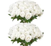 VEVOR Rose Artificielle Lot de 60 Fleurs Artificielles 508 mm Bouquets de Fausses Fleurs Aspect Réaliste avec Tête de Rose 70 mm, pour Décoration Intérieure, Fêtes, Mariages, Centres de Table, Blanc