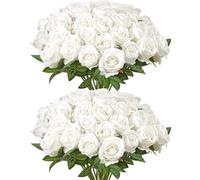 VEVOR Roses artificielles Lot de 60 – tige 508 mm, tête 70 mm, aspect réaliste, blanc