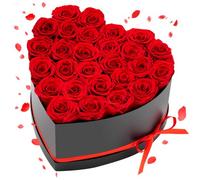 VEVOR Rose Éternelle 27 Fleurs Éternelles Préservées Boîte en Cœur, Bouquet Rose Éternelle, Cadeau pour Elle, Femme, Épouse, Maman, Sœur, Mamie, Amie, Anniversaire, Saint-Valentin, Noël, Rouge Vif