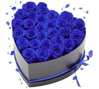 VEVOR Rose Éternelle 27 Fleurs Éternelles Préservées Boîte en Cœur, Bouquet Rose Éternelle, Cadeau pour Elle, Femme, Épouse, Maman, Sœur, Mamie, Amie, Anniversaire, Saint-Valentin, Noël, Bleu Royal