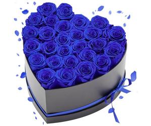 VEVOR Rose Éternelle 27 Fleurs Éternelles Préservées Boîte en Cœur, Bouquet Rose Éternelle, Cadeau pour Elle, Femme, Épouse, Maman, Sœur, Mamie, Amie, Anniversaire, Saint-Valentin, Noël, Bleu Royal