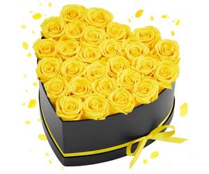 VEVOR Rose Éternelle 27 Fleurs Éternelles Préservées Boîte Forme de Cœur, Bouquet Rose Éternelle, Cadeau pour Elle, Femme, Épouse, Maman, Sœur, Mamie, Amie, Anniversaire, Saint-Valentin, Noël, Jaune