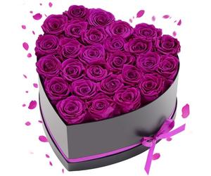 VEVOR Rose Éternelle 27 Fleurs Éternelles Préservées Boîte Forme de Cœur, Bouquet Rose Éternelle, Cadeau pour Elle, Femme, Épouse, Maman, Sœur, Mamie, Amie, Anniversaire, Saint-Valentin, Noël, Violet