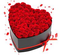 VEVOR Rose Éternelle 50 Fleurs Éternelles Préservées Boîte Cœur, Bouquet Rose Éternelle, Cadeau pour Elle, Femme, Épouse, Maman, Sœur, Mamie, Amie, Anniversaire, Saint-Valentin, Noël, Rouge Classique