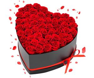 VEVOR Rose Éternelle 50 Fleurs Éternelles Préservées Boîte Cœur, Bouquet Rose Éternelle, Cadeau pour Elle, Femme, Épouse, Maman, Sœur, Mamie, Amie, Anniversaire, Saint-Valentin, Noël, Rouge Classique