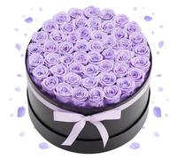 VEVOR Rose Éternelle 50 Fleurs Éternelles Préservées Boîte Ronde Bouquet Rose Éternelle Cadeau pour Elle, Femme, Épouse, Maman, Mamie, Amie, Anniversaire, Saint-Valentin, Noël, Couleur Violet Lavande