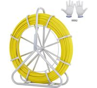 VEVOR Roue de câble en fibre de verre Ø6,35mm x 129,5m Tige en fibre de verre y compris dévidoir en acier Gants Poignée de frein Têtes de traction métalliques Bande de poisson -40℃ à +80℃ Aide au tira