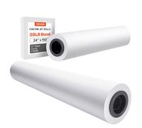 VEVOR Rouleau de papier à dessin blanc, grand format 609,6 mm x 45,7 m, lot de 2 rouleaux de papier pour traceur CAO, noyau de 50,8 mm, pour plans d'ingénierie, cartes SIG, conceptions architecturales