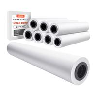 VEVOR Rouleau de papier à dessin blanc, grand format 609,6 mm x 45,7 m, lot de 8 rouleaux de papier pour traceur CAO, noyau de 50,8 mm, pour plans d'ingénierie, cartes SIG, conceptions architecturales