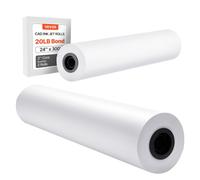 VEVOR Rouleau de papier à dessin blanc, grand format 609,6 mm x 91,4 m, lot de 2 rouleaux de papier pour traceur CAO, noyau de 50,8 mm, pour plans d'ingénierie, cartes SIG, conceptions architecturales