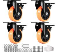 VEVOR Roulettes Pivotantes Lot de 4 Roulettes pour Meubles Industrielles 101,6 mm Roues Silencieuses en PVC avec Frein à Verrouillage A/B Capacité de Charge 159 kg par Roulette pour Chariots Établis
