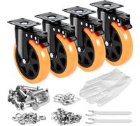 VEVOR Roulettes Pivotantes Lot de 4 Roulettes pour Meubles Industrielles 152,4 mm Roues Silencieuses en PVC avec Frein à Verrouillage A/B Capacité de Charge 318 kg par Roulette pour Chariots Établis
