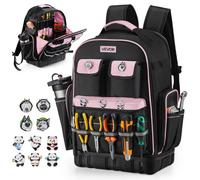 VEVOR Sac à Dos à Outils, Charge 31,75 kg, Sac à Outils, 33x20x49 cm, avec 56 Poches, Compartiment Ordinateur Portable, Base, Organisateur à Outil Robuste pour Chantier, Électricien, Réparateur CVC