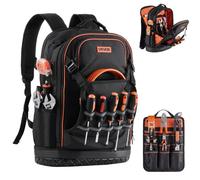 VEVOR Sac à Dos à Outils, Charge 31,75 kg, Sac à Outils 37x19,5x52 cm avec 65 Poches, Compartiment Ordinateur Portable, Base, Organisateur à Outil Robuste pour Chantier, Électricien, Réparateur CVC