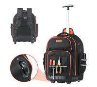 VEVOR Sac à Dos à Roulettes, Charge 50 kg, Sac à Outils, 44 x 25 x 48 cm, avec 45 Poches, Poignée Télescopique, Base Stable, Organisateur à Outils Robuste, pour Électriciens, Plombiers, Mécaniciens