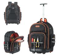 VEVOR Sac à dos à roulettes – Sac à outils 50 kg, 45 poches, 44×25×48 cm, poignée télescopique