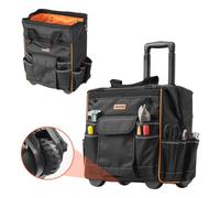 VEVOR Sac à Outils à Roulettes, Charge 50 kg, Caisse à Outil, 39x29x42 cm, avec 25 Poches, Poignée Télescopique, Base Stable, Sac Organisateur Outils Robuste pour Électriciens, Plombiers, Mécaniciens