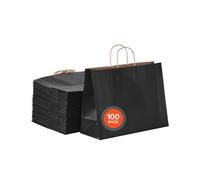 VEVOR Sac Papier Kraft, Lot de 100, Sac Cadeau avec Poignées, 406 x 152 x 308 mm, Grands Sacs d'Épicerie Réutilisables, Emballage de Courses, pour Anniversaires, Mariages, Shopping, Cadeaux, Noir