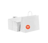 VEVOR Sac Papier Kraft, Lot de 100, Sac Cadeau avec Poignées, 406 x 152 x 308 mm, Grands Sacs d'Épicerie Réutilisables, Emballage de Courses, pour Anniversaires, Mariages, Shopping, Cadeaux, Blanc