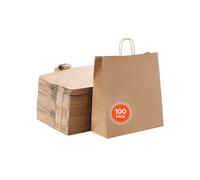 VEVOR Sac Papier Kraft, Lot de 100, Sac Cadeau avec Poignées, 457 x 178 x 483 mm, Grands Sacs d'Épicerie Réutilisables, Emballage de Courses, pour Anniversaires, Mariages, Shopping, Cadeaux, Marron