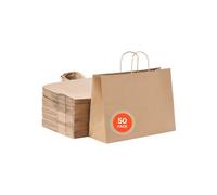 VEVOR Sac Papier Kraft, Lot de 50, Sac Cadeau avec Poignées, 406 x 152 x 308 mm, Grands Sacs d'Épicerie Réutilisables, Emballage de Courses, pour Anniversaires, Mariages, Shopping, Cadeaux, Marron