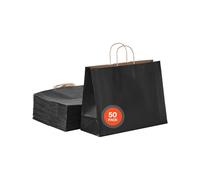 VEVOR Sac Papier Kraft, Lot de 50, Sac Cadeau avec Poignées, 406x152x308 mm, Grands Sacs d'Épicerie Réutilisables, Emballage de Courses, pour Fêtes, Anniversaires, Mariages, Shopping, Cadeaux, Noir