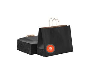 VEVOR Sac Papier Kraft, Lot de 50, Sac Cadeau avec Poignées, 406x152x308 mm, Grands Sacs d'Épicerie Réutilisables, Emballage de Courses, pour Fêtes, Anniversaires, Mariages, Shopping, Cadeaux, Noir