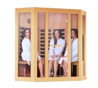 VEVOR Sauna infrarouge lointain pour 3-4 personnes, cabine sauna domestique en bois pruche infrarouge faible EMF avec porte en verre trempé, haut-parleurs Bluetooth, lumières de chromothérapie, 2470 W