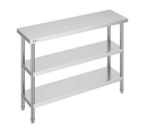 Poste travail cuisine métal 14"x48"x34". 2 étagères inférieures réglables, inox. Pour barbecue, garage.