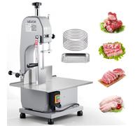 VEVOR Scie à Os de Boucher Électrique Commerciale, Scie à Ruban pour Os Viandes 1500 W, pour Viande Congelée Porc Côtes Boucherie, Établi 315x460 mm, Épaisseur de Coupe 0-110 mm, 7 Lames de Rechange