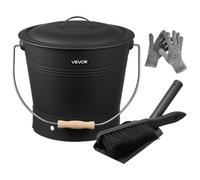 VEVOR Seau à cendres, 4 pièces, seau à charbon de bois et cendrier en métal avec couvercle, pelle, balai et gants, grande capacité de 9,8 L pour cheminée, foyers, poêles à bois, intérieur et extérieur