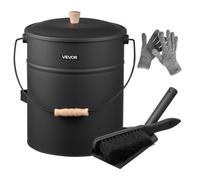 VEVOR Seau à cendres, 4 pièces, seau à charbon de bois et cendrier en métal avec couvercle, pelle, balai et gants, grande capacité de 15 L pour cheminée, foyers, poêles à bois, intérieur et extérieur
