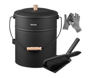 VEVOR Seau à cendres, 4 pièces, seau à charbon de bois et cendrier en métal avec couvercle, pelle, balai et gants, grande capacité de 15 L pour cheminée, foyers, poêles à bois, intérieur et extérieur