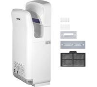 VEVOR Sèche-Mains Automatique 2000W Sèche Main Air Pulsé Électrique Commercial ABS Super Puissant Filtration HEPA 43℃ Moteur à Balais Carbone pour Sécher Séchage Mains Toilettes 290x220x685 mm Blanc