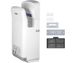 VEVOR Sèche-Mains Automatique 2000W Sèche Main Air Pulsé Électrique Commercial ABS Super Puissant Filtration HEPA 43℃ Moteur à Balais Carbone pour Sécher Séchage Mains Toilettes 290x220x685 mm Blanc