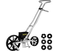 VEVOR Semoir Jardin Manuel Aluminium ABS Épandeur Engrais Gazon 78-84 cm Distributeur Graines Précision Métal 6 Plaques de Semences Roue Avant 6 cm Arrière 5 cm pour Graines Maïs, Radis, Carotte, Pois