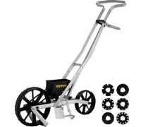 VEVOR Semoir Jardin Manuel Aluminium ABS Épandeur Engrais Gazon 78-84 cm Distributeur Graines Précision Métal 6 Plaques de Semences Roue Avant 6 cm Arrière 5 cm pour Graines Maïs, Radis, Carotte, Pois