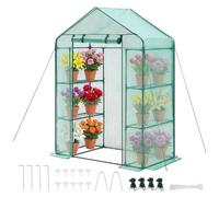 VEVOR Serre de Jardin 141x74,5x205 cm Tente Abri de Plantes avec Étagères Bâche PE Haute Résistance avec Porte et Fenêtres et Cadre en Acier Montage Facile Idéal pour Plantation Fleurs Stockage Vert
