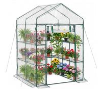 VEVOR Serre de Jardin avec 10 Étagères 2 Niveaux Serre de Jardin pour Plantes et Fleurs en Pot, avec Bâche Transparente PVC, Porte Zippée Enroulable, Capacité Charge par Niveau 15 kg, 137x137x196 cm