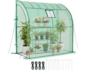 VEVOR Serre de Jardin avec Étagère 3 Niveaux Serre de Jardin Adossée pour Plantes et Fleurs en Pot, avec Bâche PE, Portes à Fermeture Éclair Enroulables, Charge par Niveau 15 kg, 198x100x200 cm, Vert