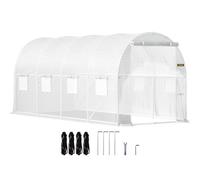 VEVOR Serre Tunnel Jardin 4,6x2,1x2,1 m Tente Abri Plantes Cadre en Acier Galvanisé Couverture Étanche PE 1 Poutre Supérieure 2 Poteaux Diagonaux 1 Porte 8 Fenêtres pour Cultiver Légumes Fleurs Blanc