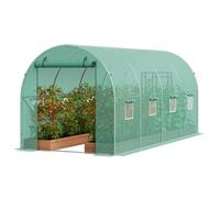 VEVOR Serre Tunnel Jardin, 445x194x192 cm, Tente Abri Plantes avec Cadre en Acier Galvanisé, Couverture en PE Verte, Porte à Glissière Enroulable, 8 Fenêtres, pour Extérieur Cultiver Légumes Fleurs