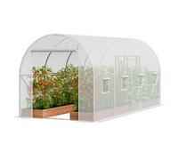 VEVOR Serre Tunnel Jardin, 445x194x192 cm, Tente Abri Plantes avec Cadre en Acier Galvanisé, Couverture en PE Blanche, Porte à Glissière Enroulable, 8 Fenêtres, pour Extérieur Cultiver Légumes Fleurs