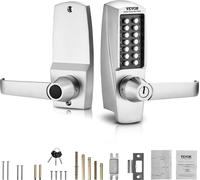 VEVOR Serrure à Code Mécanique à 14 Touches, Serrure de Porte d'Entrée Sans lavier Mécanique, avec Poignée et Clés, en Acier Inoxydable, pour Maison, Bureau, Clôture Extérieure, Garage, Cour