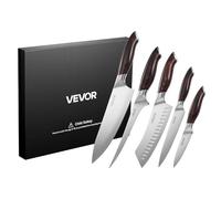 VEVOR Set Couteaux Cuisine 5PCs, Ensemble de Couteaux de Cuisine en Acier Inoxydable à Haute Teneur en Carbone, Tranchants et Résistants à la Rouille, Manche Ergonomique, Coutellerie pour Cuisinier