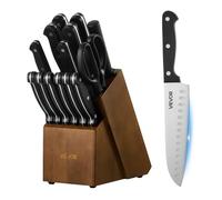 VEVOR Set Couteaux Cuisine avec Bloc et Aiguiseur 15PCs, Bloc de Couteaux Allemands en Inox à Haute Teneur en Carbone, Coutellerie Haute Dureté avec Manche Ergonomique en ABS, pour Cuisinier